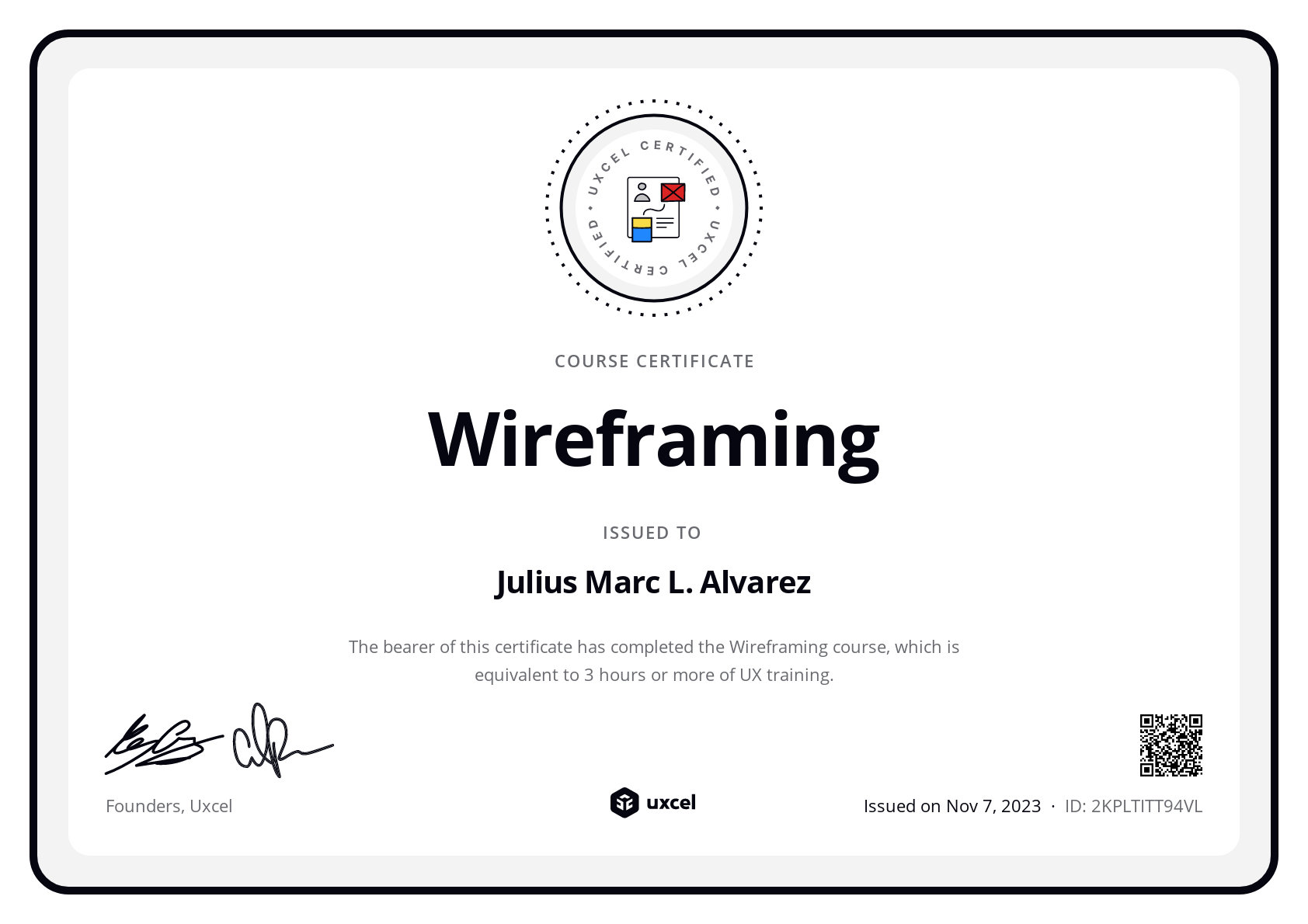 Julius Marc L. Alvarez's certificate
